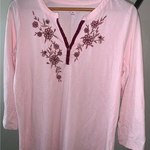 Pink Beaded Kim Rogers Top M Like New